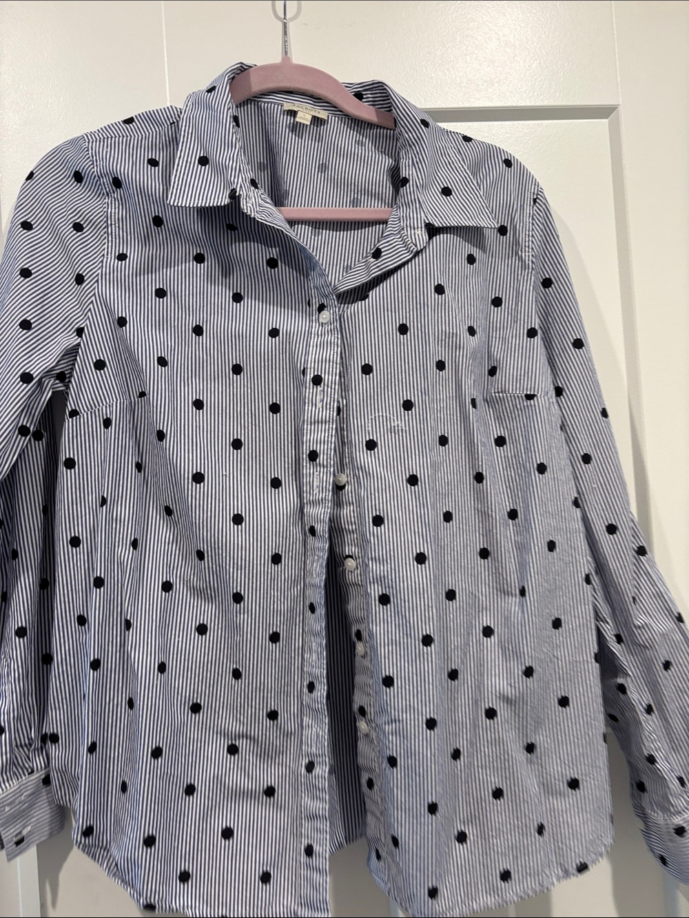 Talbots Blue and Black Striped Dot Button-Up Shirt